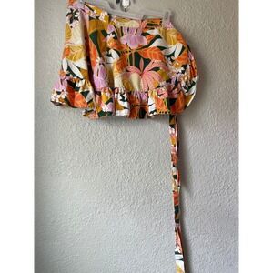 Aerie Floral Mini Skirt‎ Ruffle Hem Wrap Tie Casual Cute S
